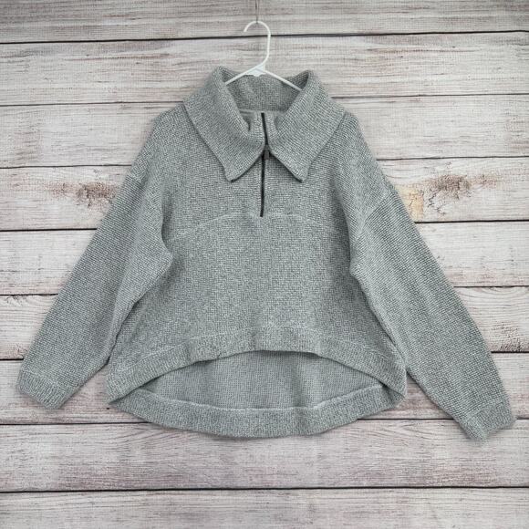 Sweaty Betty 1/2 Zip Cowl Neck High Low Sweater Women's 8 Gray Textured Knit - Picture 1 of 12